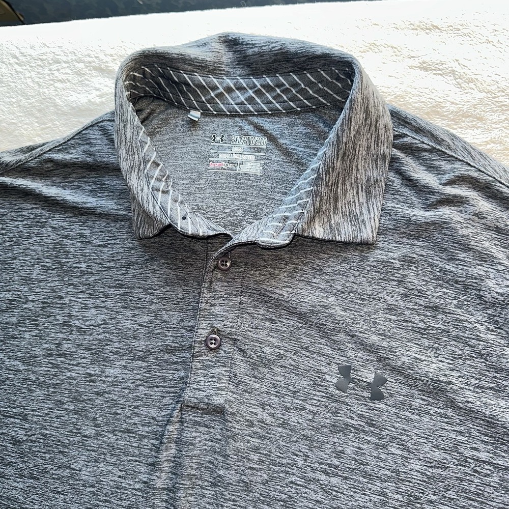 Under Armour HeatGear Space Dye Heather Gray Polo Shirt Loose Fit Mens 2XL XXL